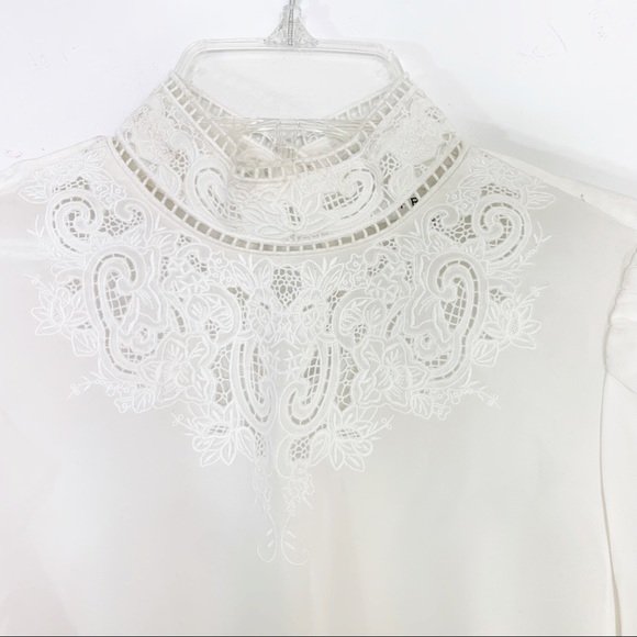 Frame Ada Silk Blouse Lace Cutout Embroidered Top Off White XXS NWT - Picture 12 of 13